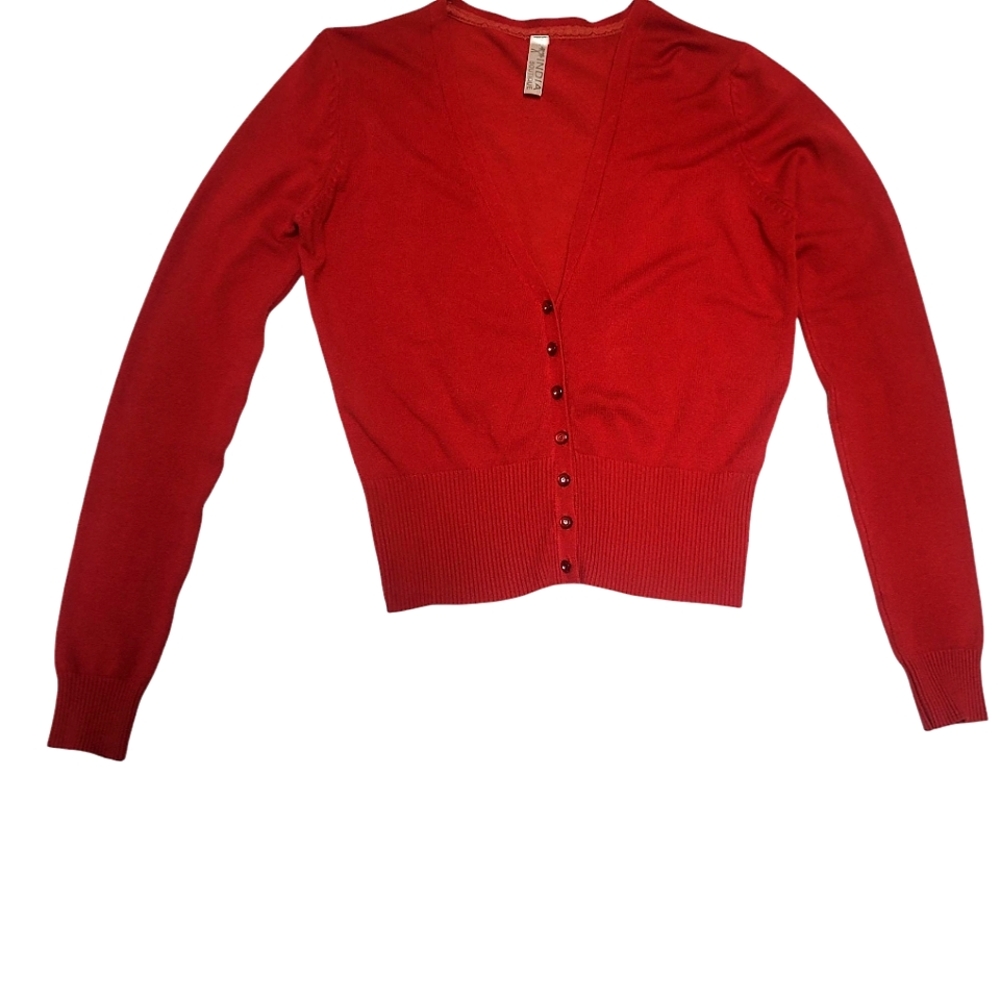India Boutique Red Cropped Cardigan Sweater